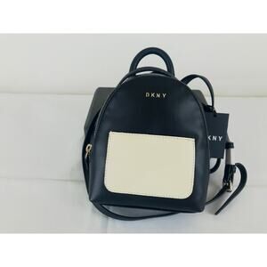 DKNY Bryanna Mini Backpack Black & White Faux Leather  New